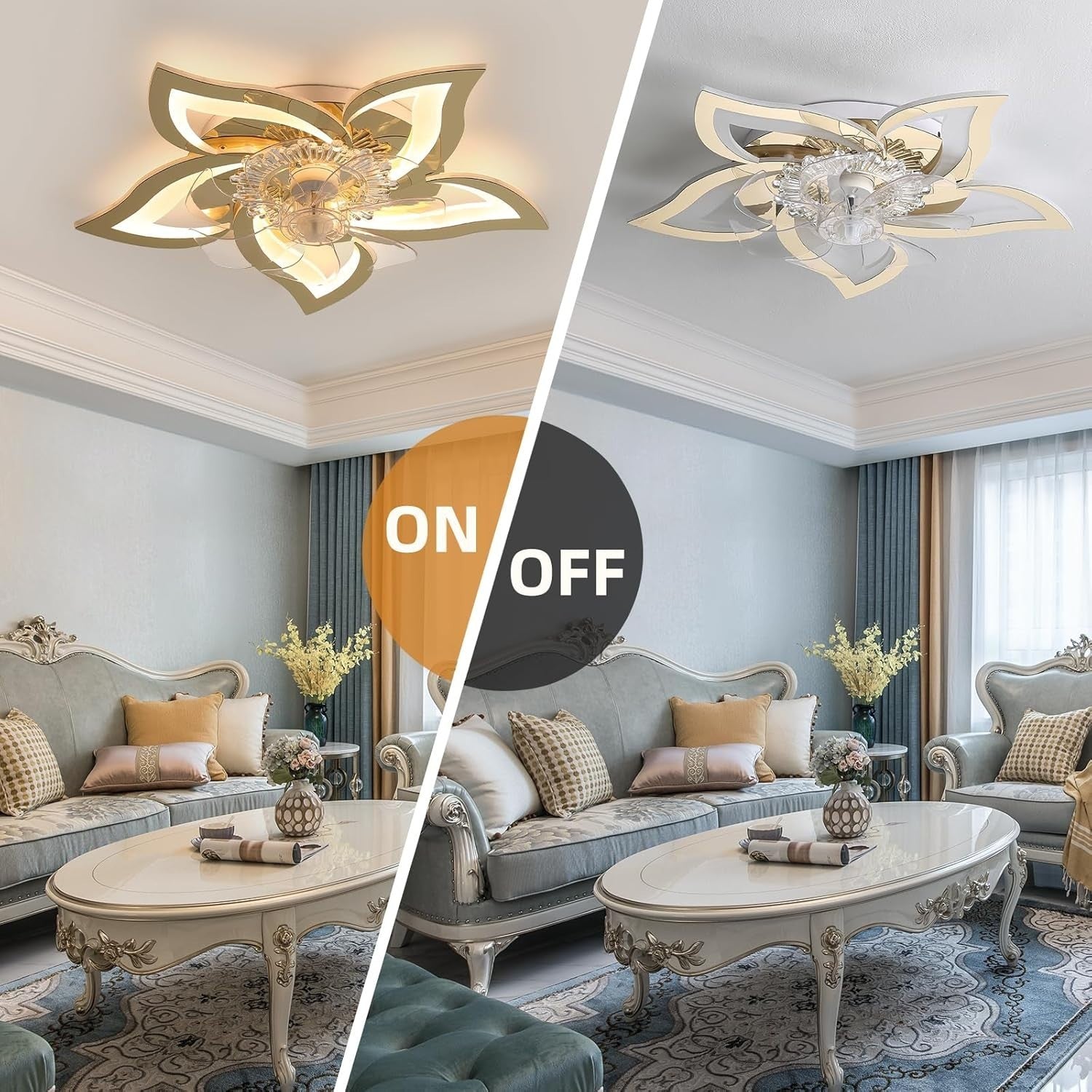 69CM Ceiling Fan Light, 6 Speeds, Dimmable LED, Remote, Gold, Bedroom/Living