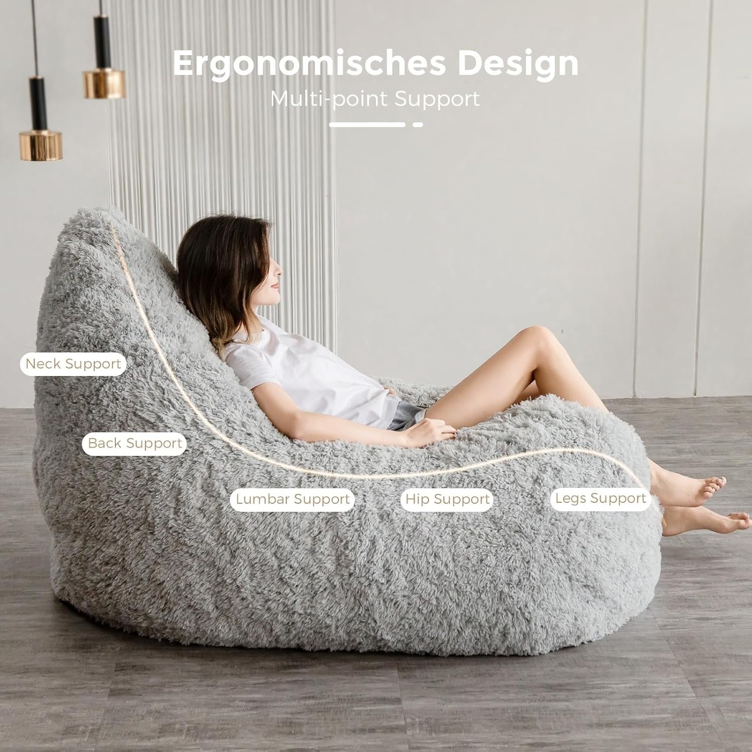 Giant Faux Fur Bean Bag Sofa Bed Chair Adult Recliner Floor Lounger