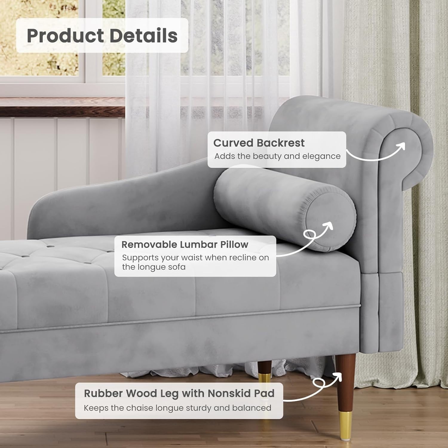 Luxury Grey Velvet Chaise Lounge Sofa Right Armrest – Space-Saving & Comfy