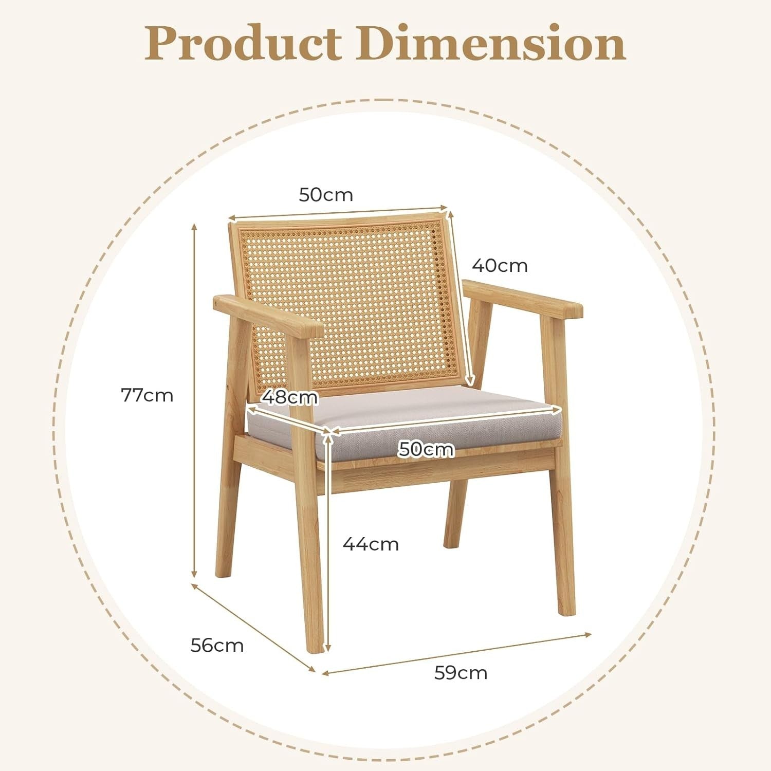 Set of 2 Rattan Accent Armchairs Solid Wood Frame Cushioned Lounge Chairs