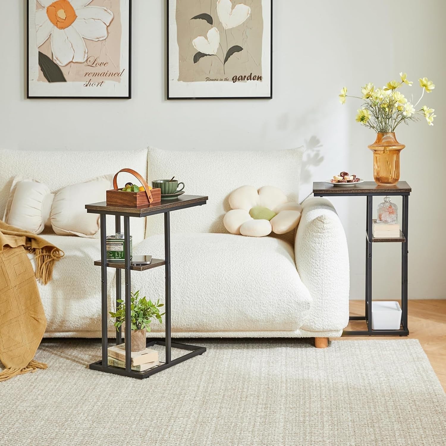 C-Shaped Side Table with Marble Top – Compact, Sturdy, Easy Access Desk