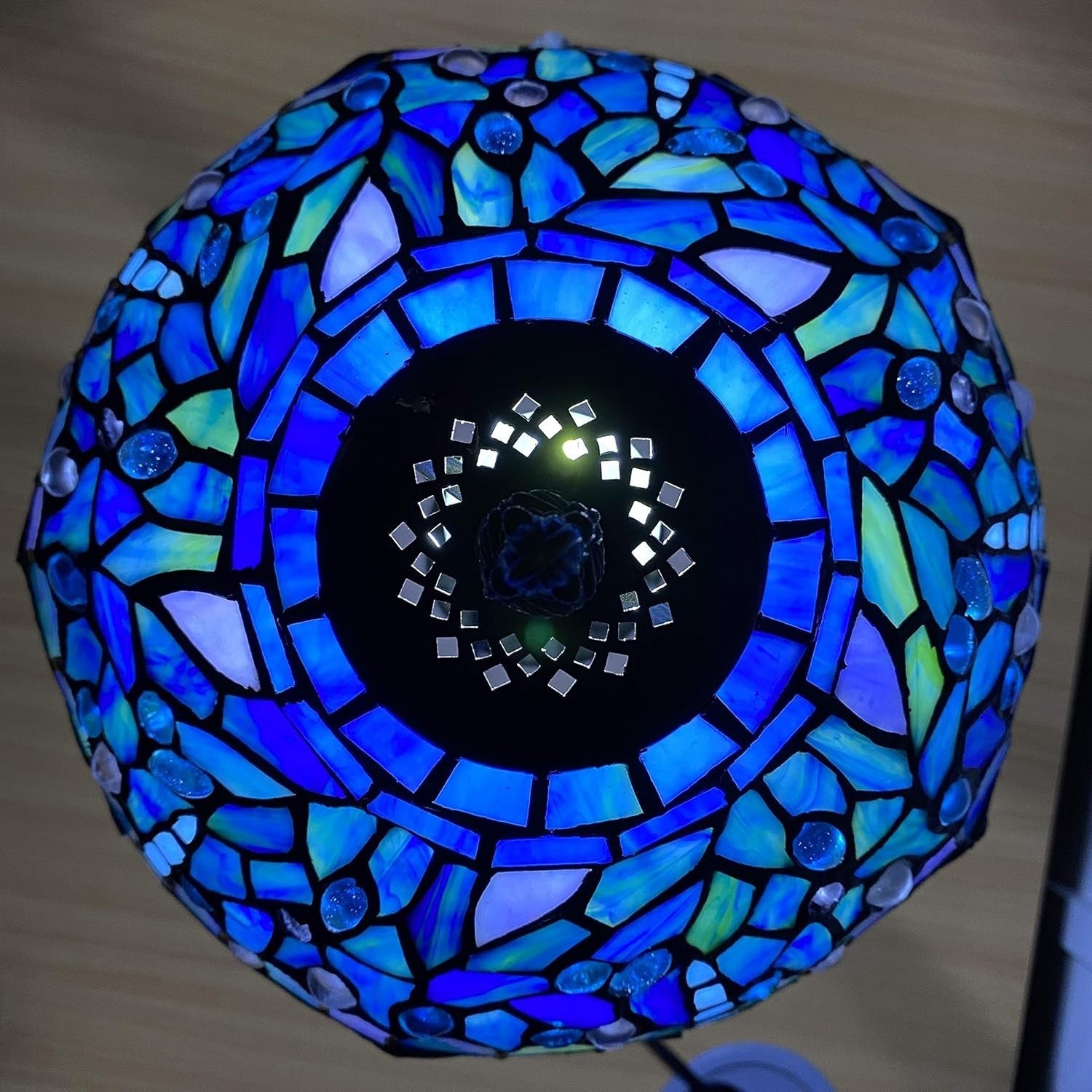 Tiffany Style Table Lamp Blue Dragonfly Stained Glass Antique 42cm E27