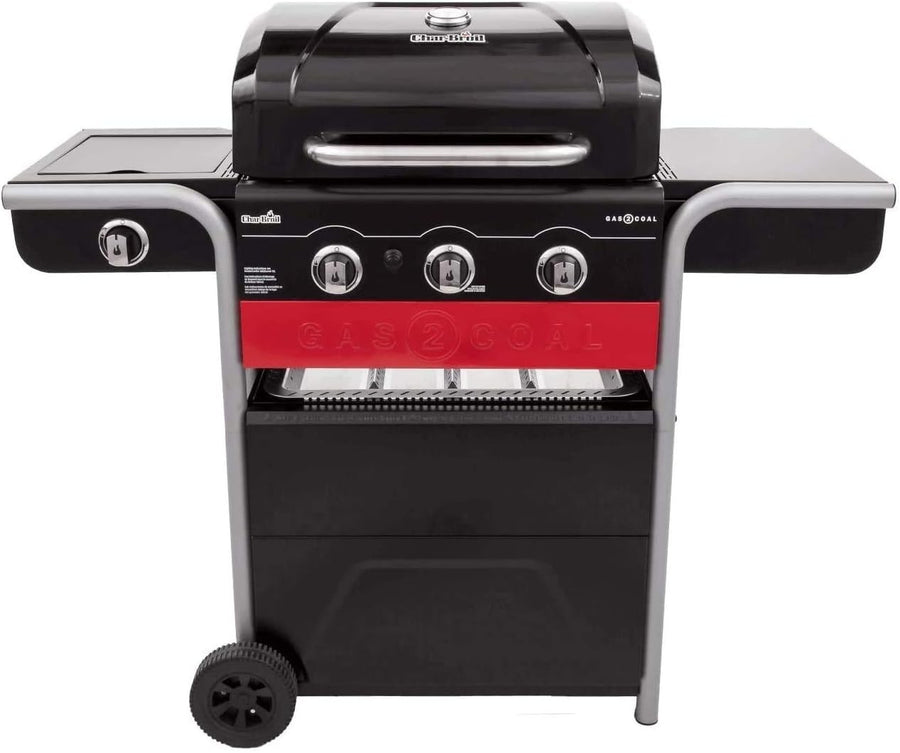 3 Burner Hybrid Gas Charcoal BBQ Grill Outdoor Barbecue with Side Shelves