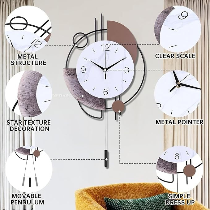 Large Modern Silent Wall Clock 55cm Luxury Metal Hanging Decor Living Room