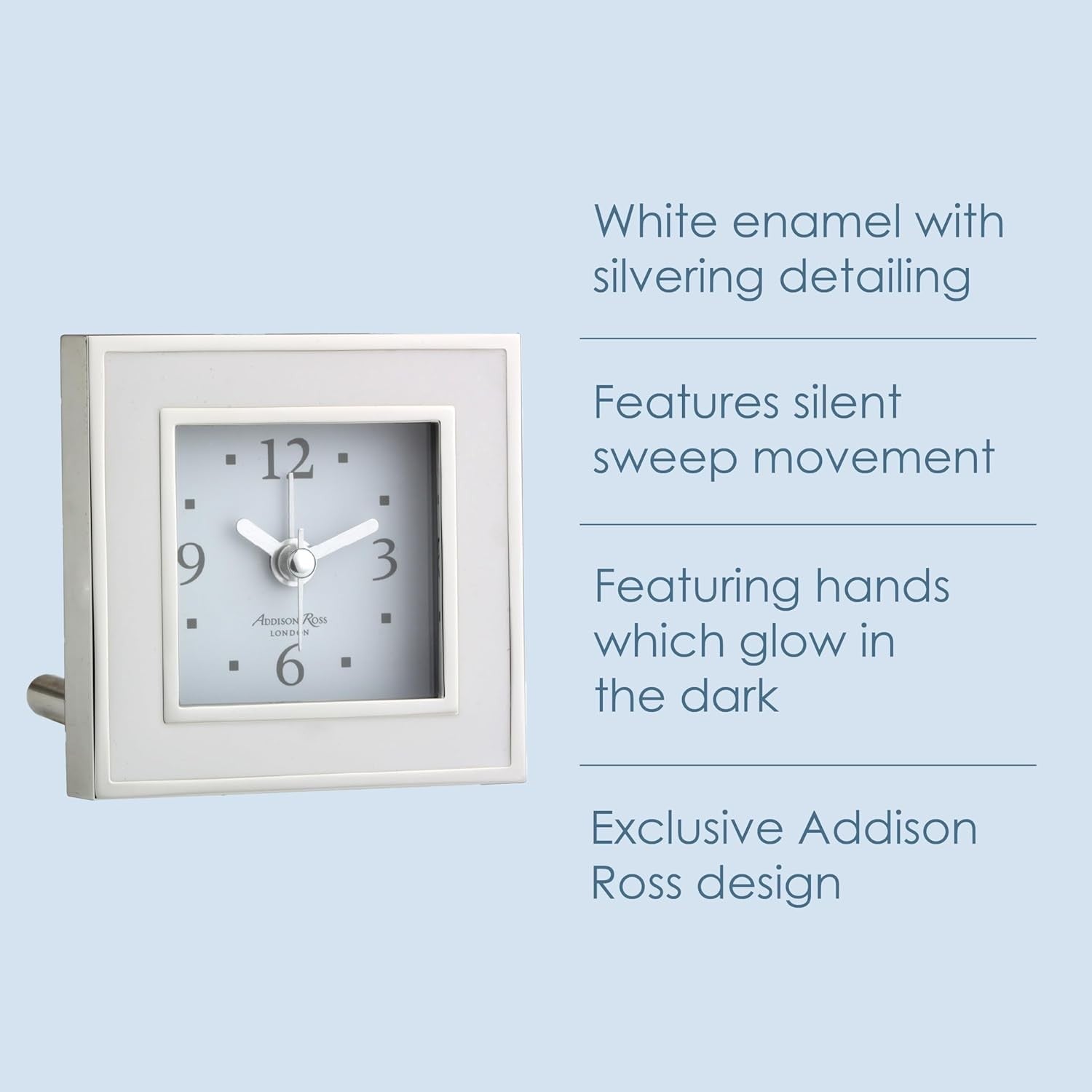 Silent Sweep Alarm Clock White Square Enamel Bedside Desk Home Decor