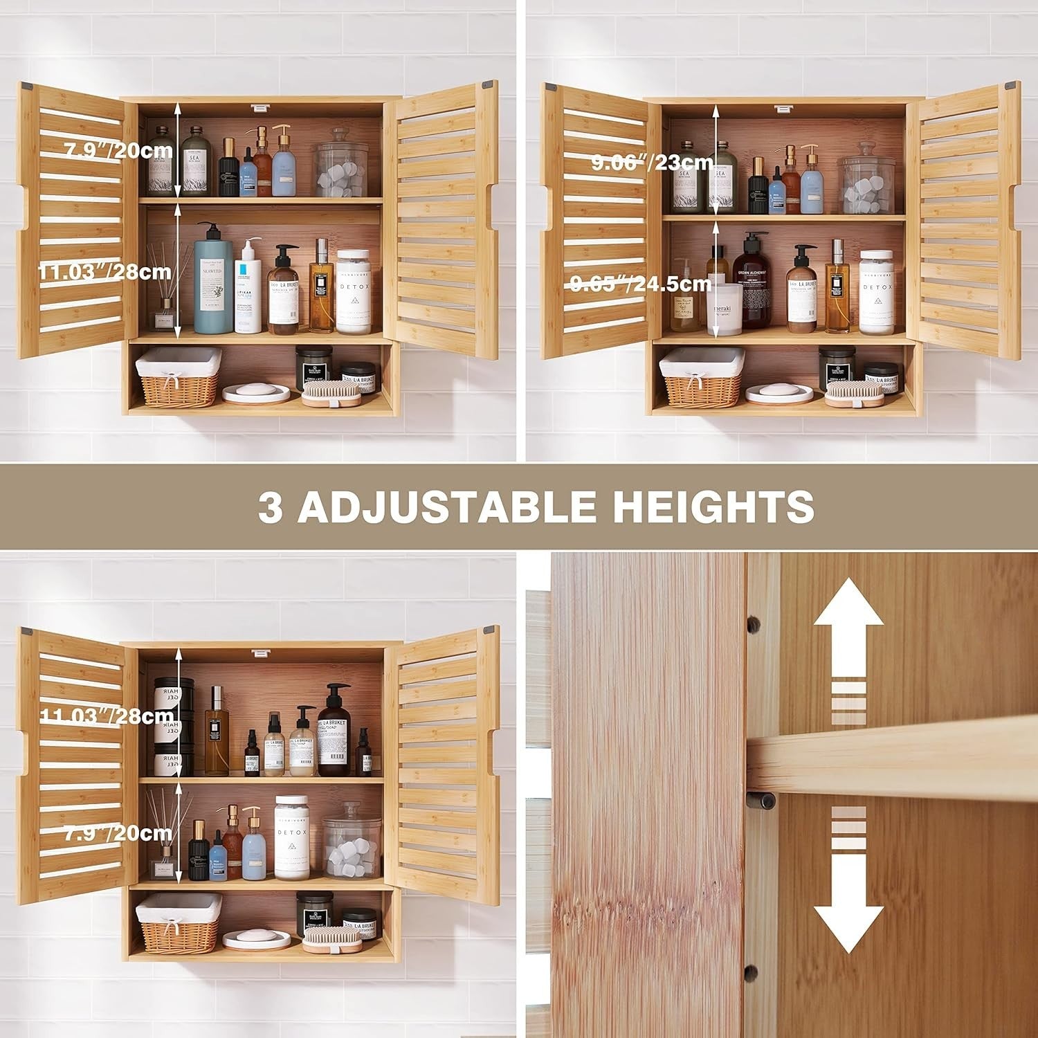 Natural Bamboo Bathroom Cabinet – Wall Mounted, Over Toilet, 2 Door Storage