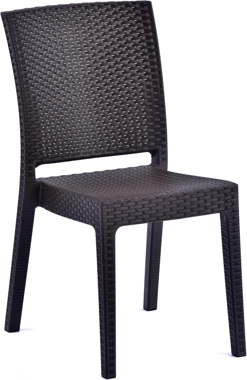 Rattan Effect Side Chair Stackable Outdoor Garden Patio Polypropylene Seat