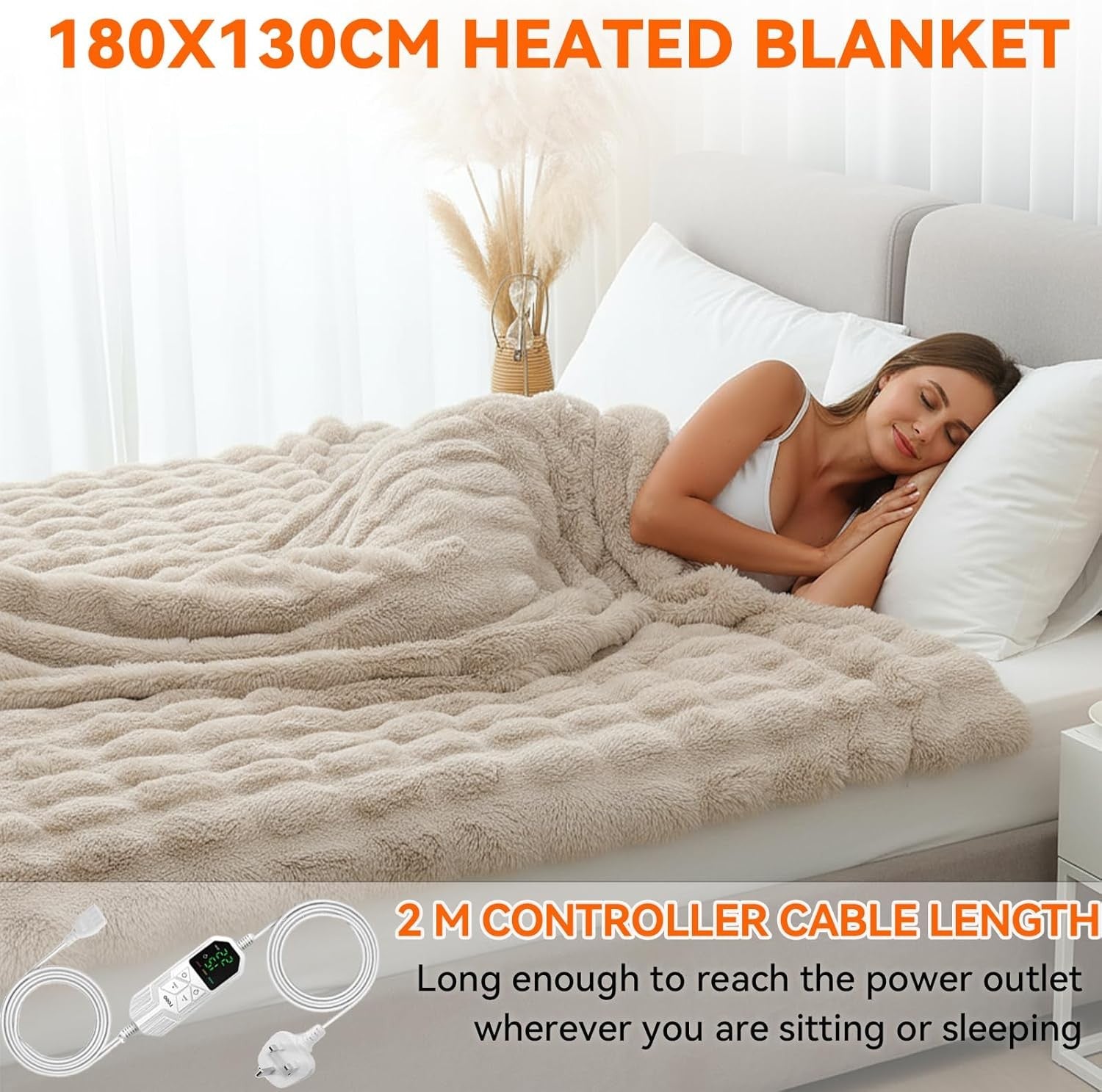 Electric Heated Throw Blanket 180x130cm Faux Fur Fast Warm Sofa Cover