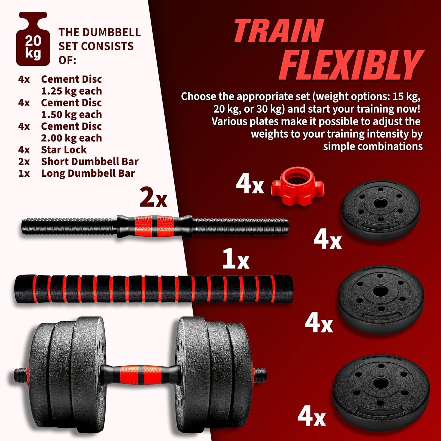20kg Adjustable Dumbbell Barbell Set 2-in-1 Spinlock Home Gym Weights