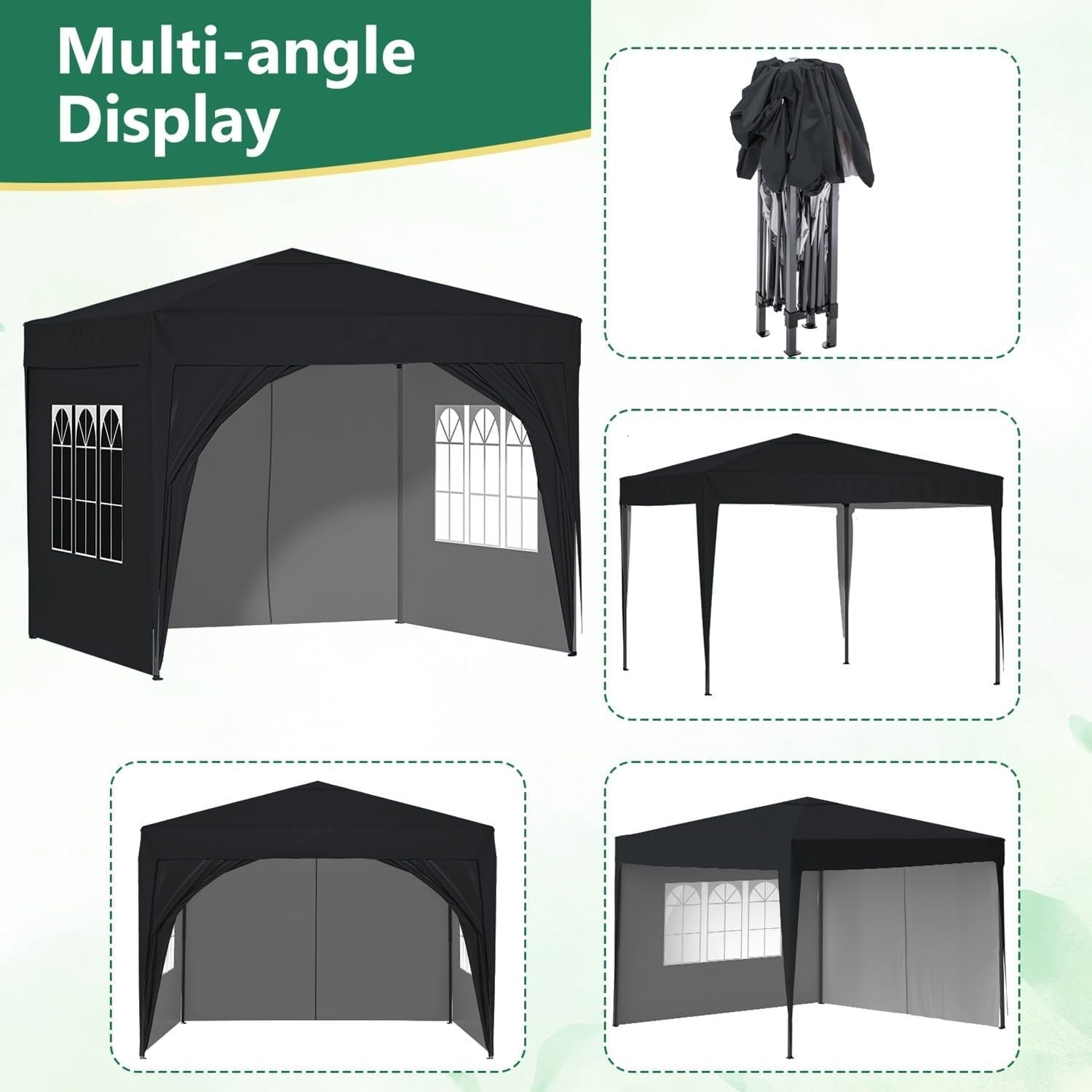 3x3M Waterproof Pop Up Gazebo With Sides Outdoor Garden Party Tent Black