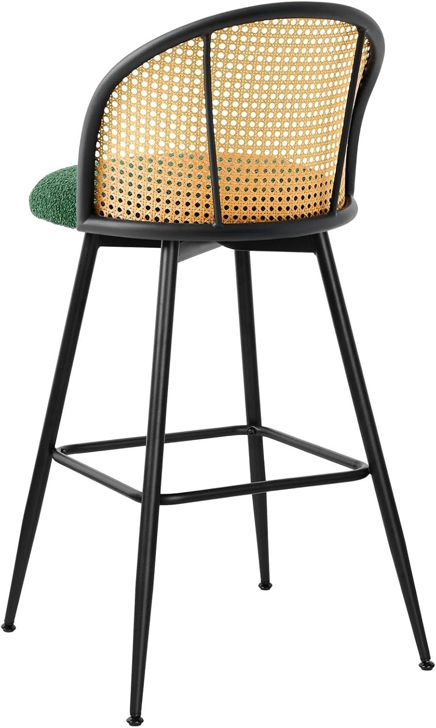 Set of 4 Swivel Bar Stools Rattan Back Upholstered Counter Height Kitchen Seats