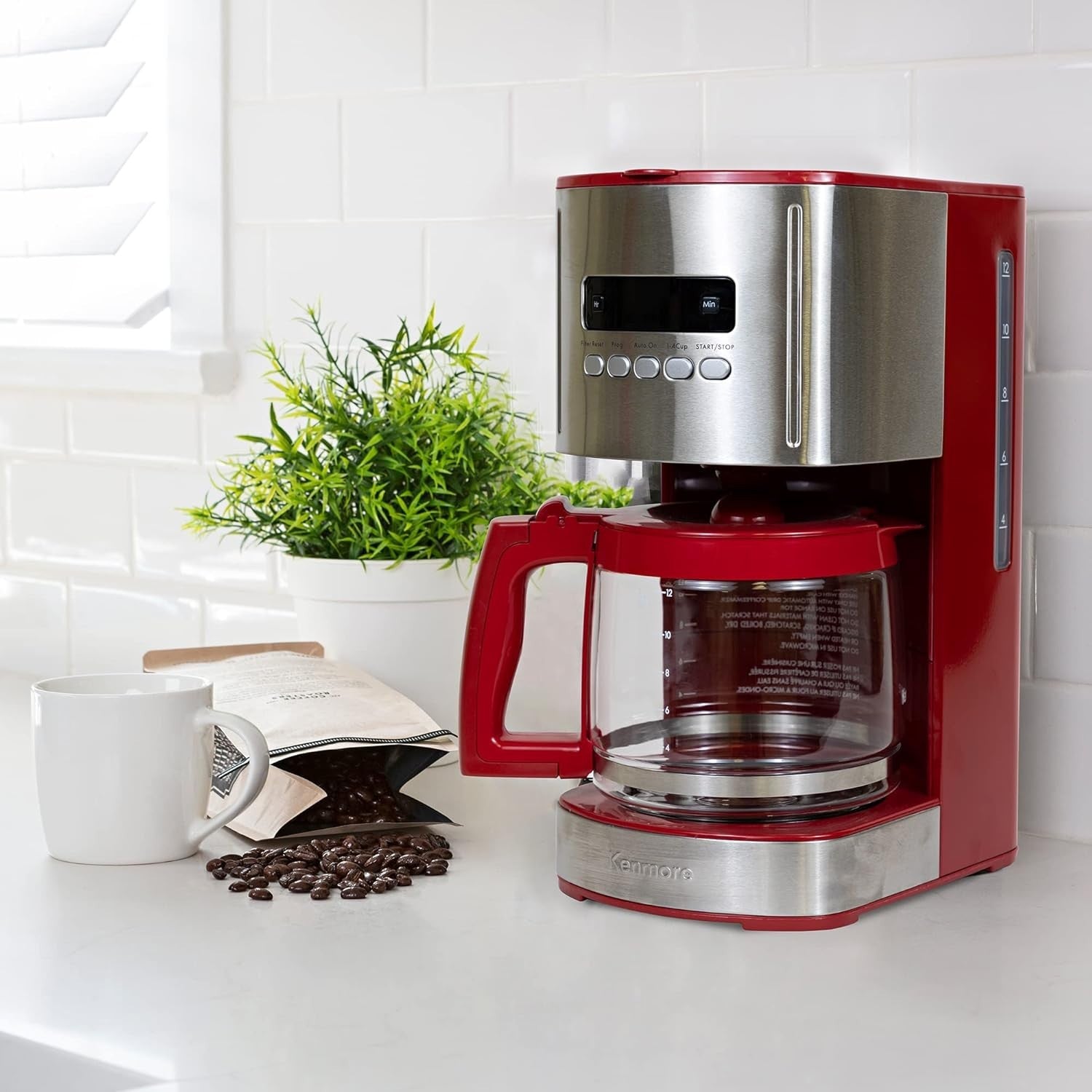 12-Cup Filter Coffee Maker 1.8L Programmable Timer Auto Shut-Off Red