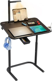 Height Adjustable Laptop Desk with LED Lamp Drawer Book Stand 65x45cm