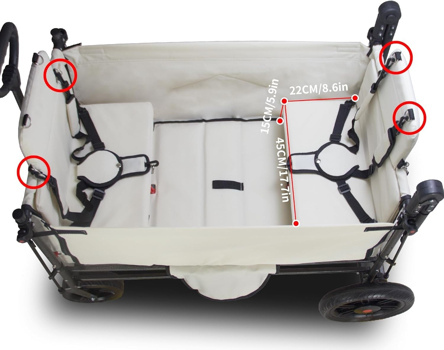 Side-Opening Folding Wagon 120kg Load w/ 2 Seats Canopy Big Wheels Brake Beige