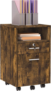Rustic Brown Mobile File Cabinet 39x40x65cm Lockable A4 Letter