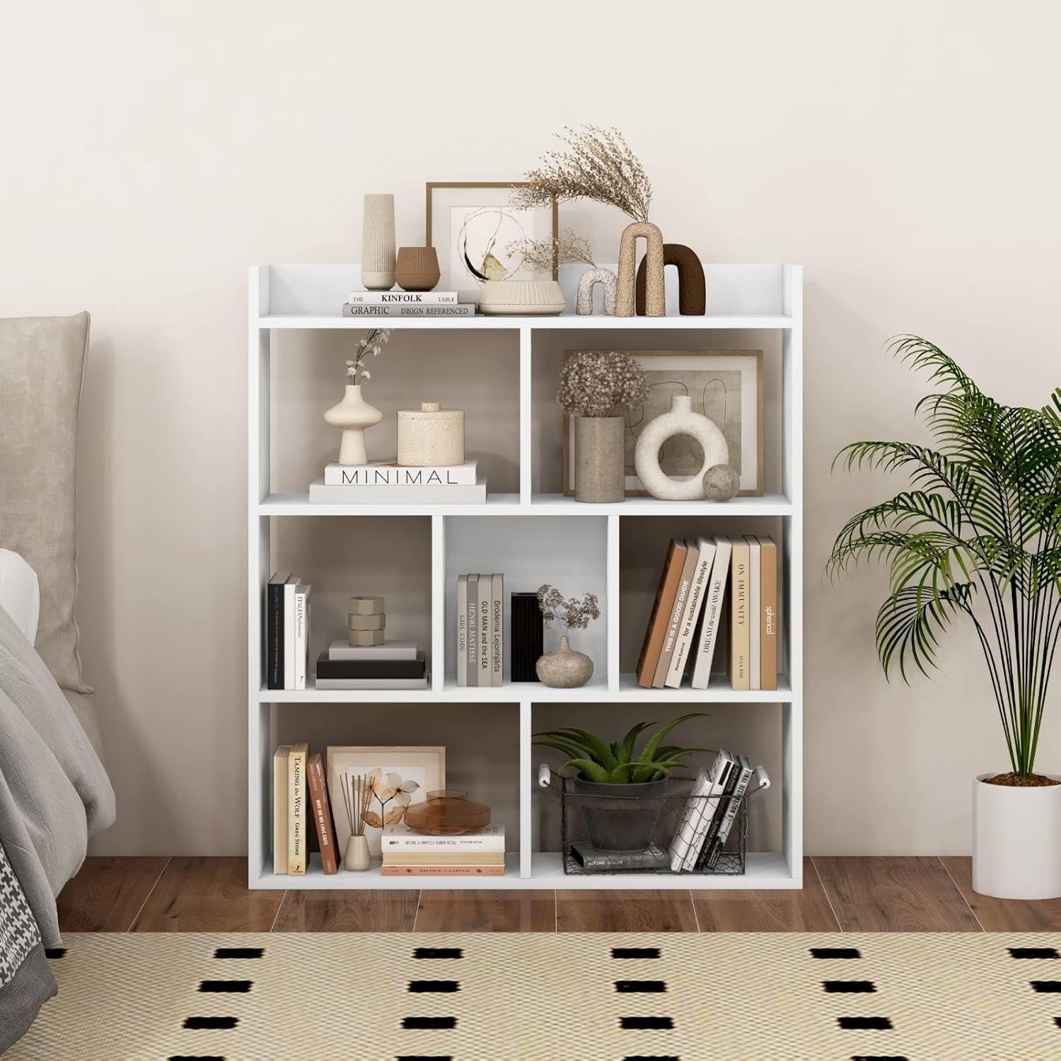 White 7-Cube Bookcase Freestanding Storage Display Shelf with Anti-Topple Kit