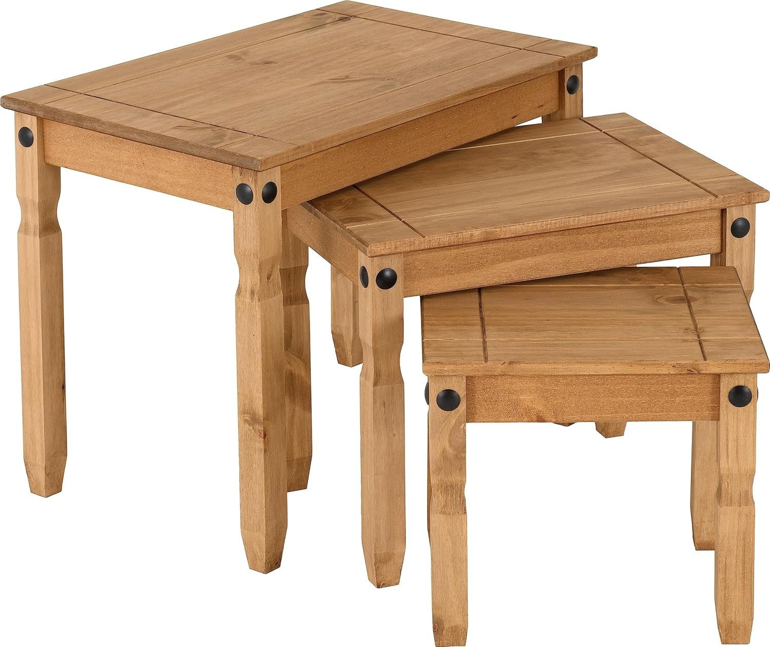 Set of 3 Distressed Pine End Tables Wood Nesting Side Living Room Furniture