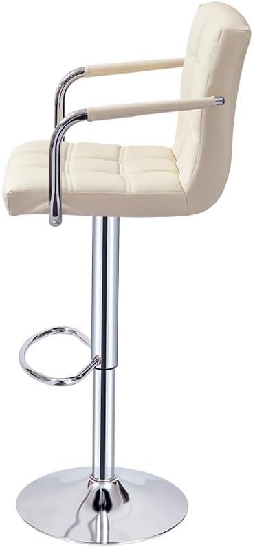 Beige PU Adjustable Swivel Bar Stool with Armrest Kitchen Breakfast