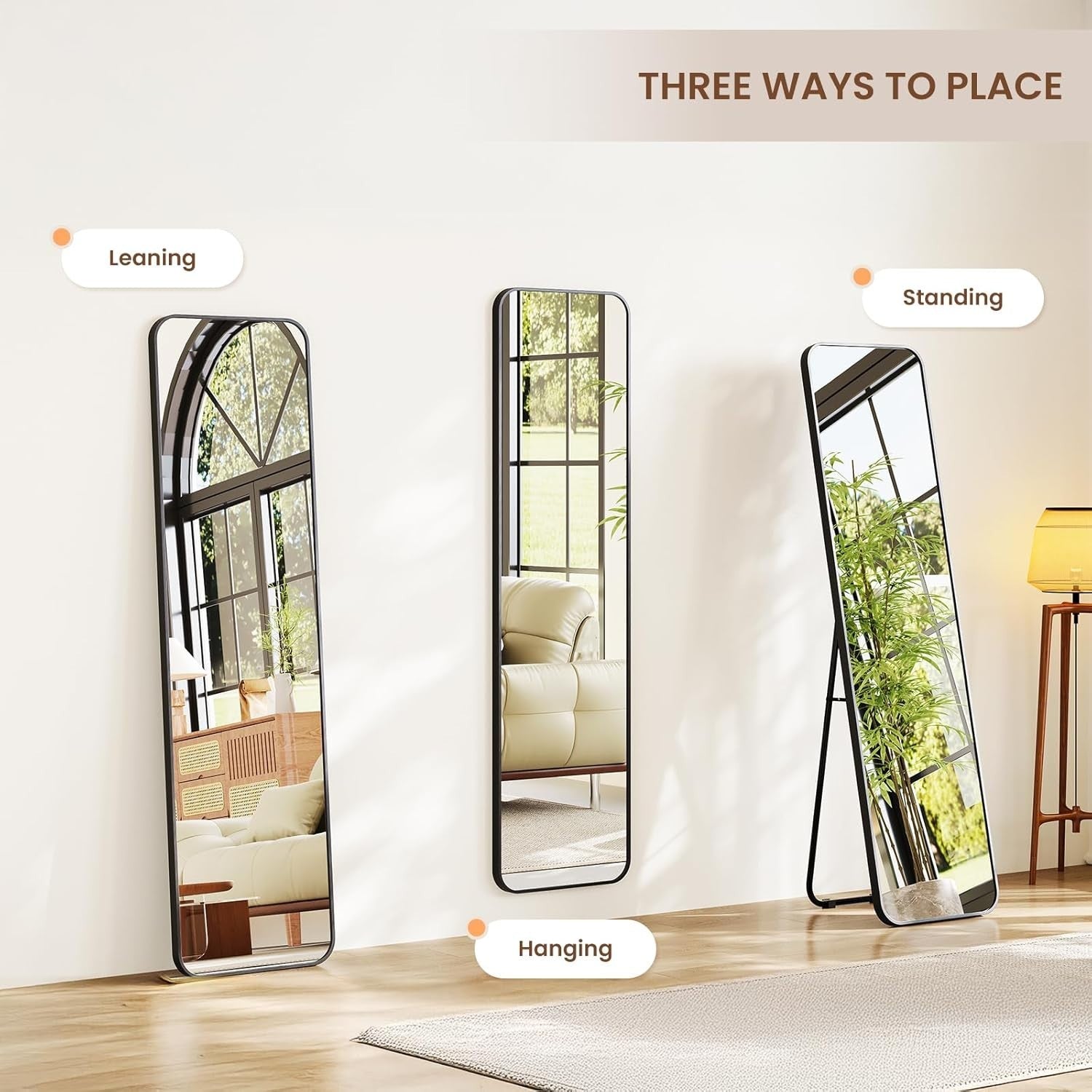 Full Length Rectangular Floor Mirror 150x40cm, Rounded Corners, Freestanding