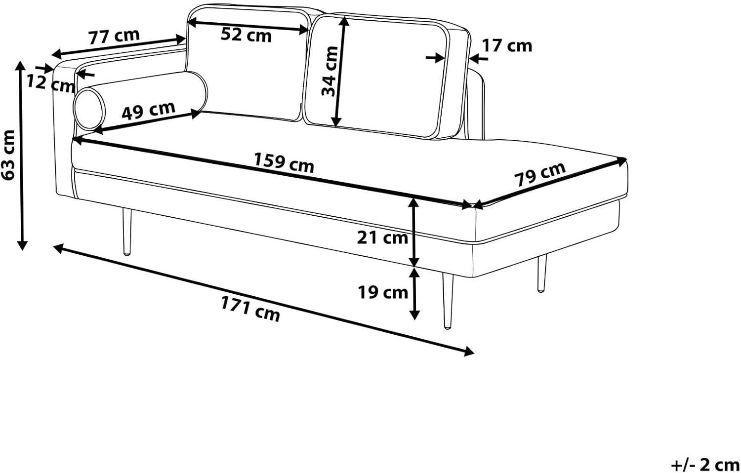 Brown Chaise Lounge Sofa Left-Hand | Bolster Cushion Modern Metal Legs