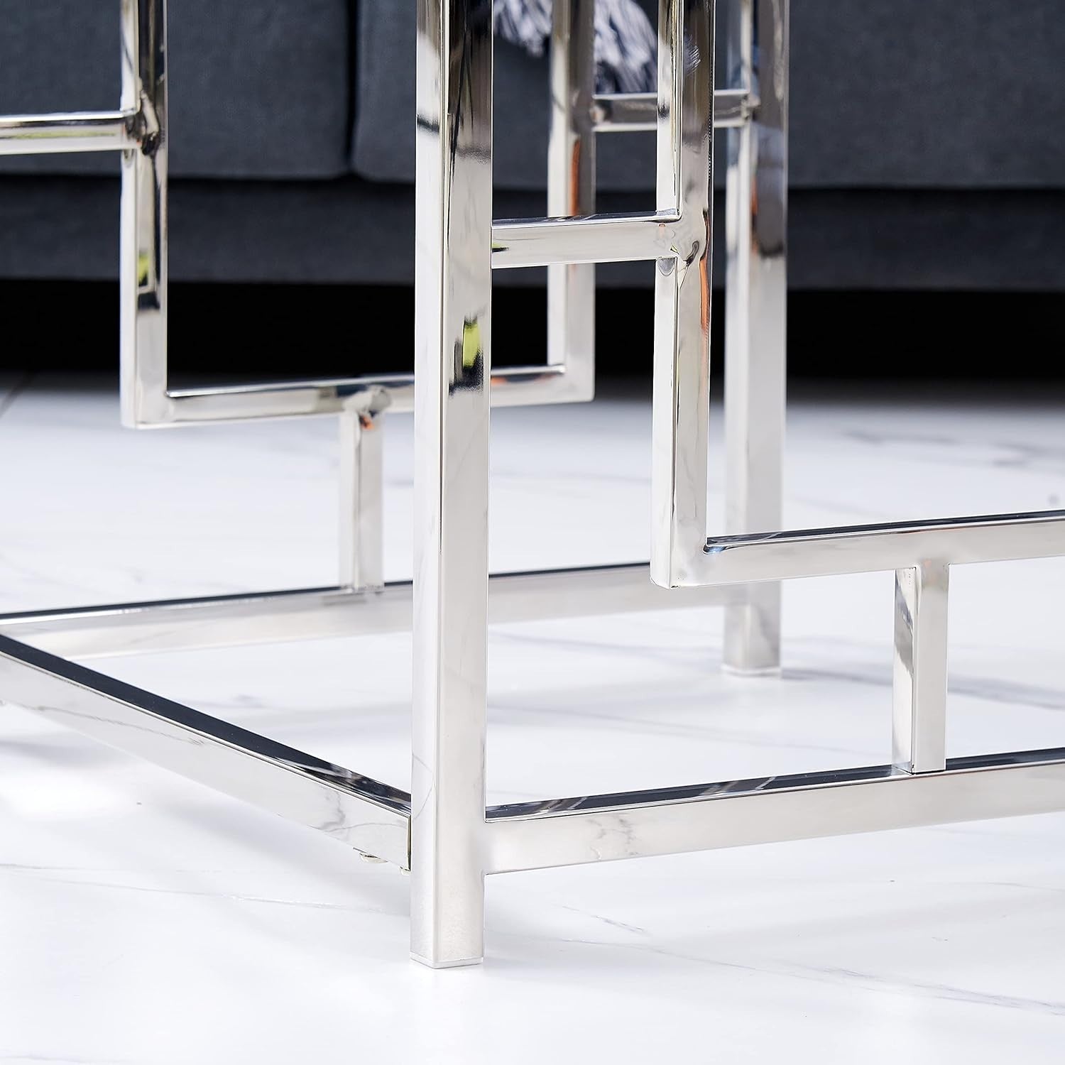 Nest of 3 Modern Coffee Tables Dark Glass Silver Metal Frame Stackable