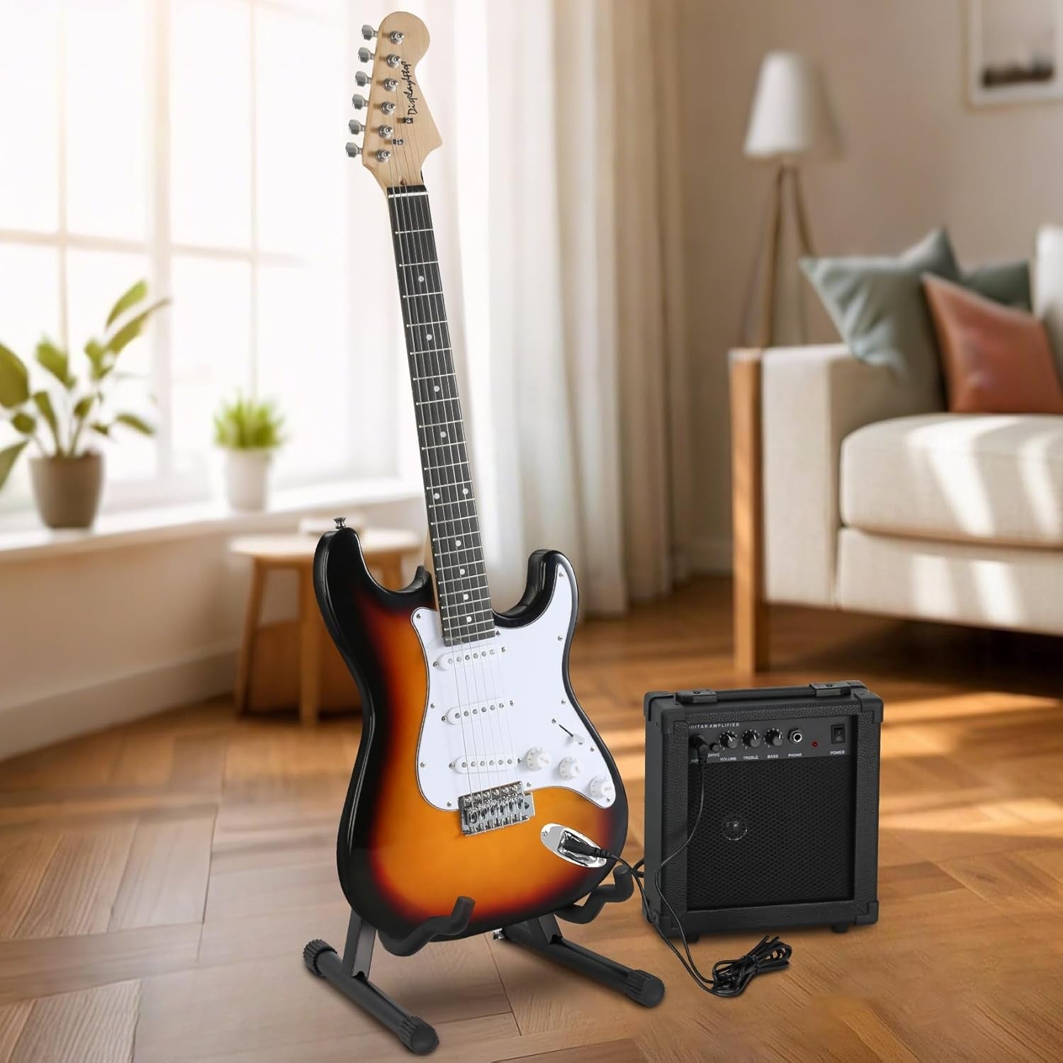 Full Size Electric Guitar Starter Kit Sunburst 6 String w/ Amp & Stand