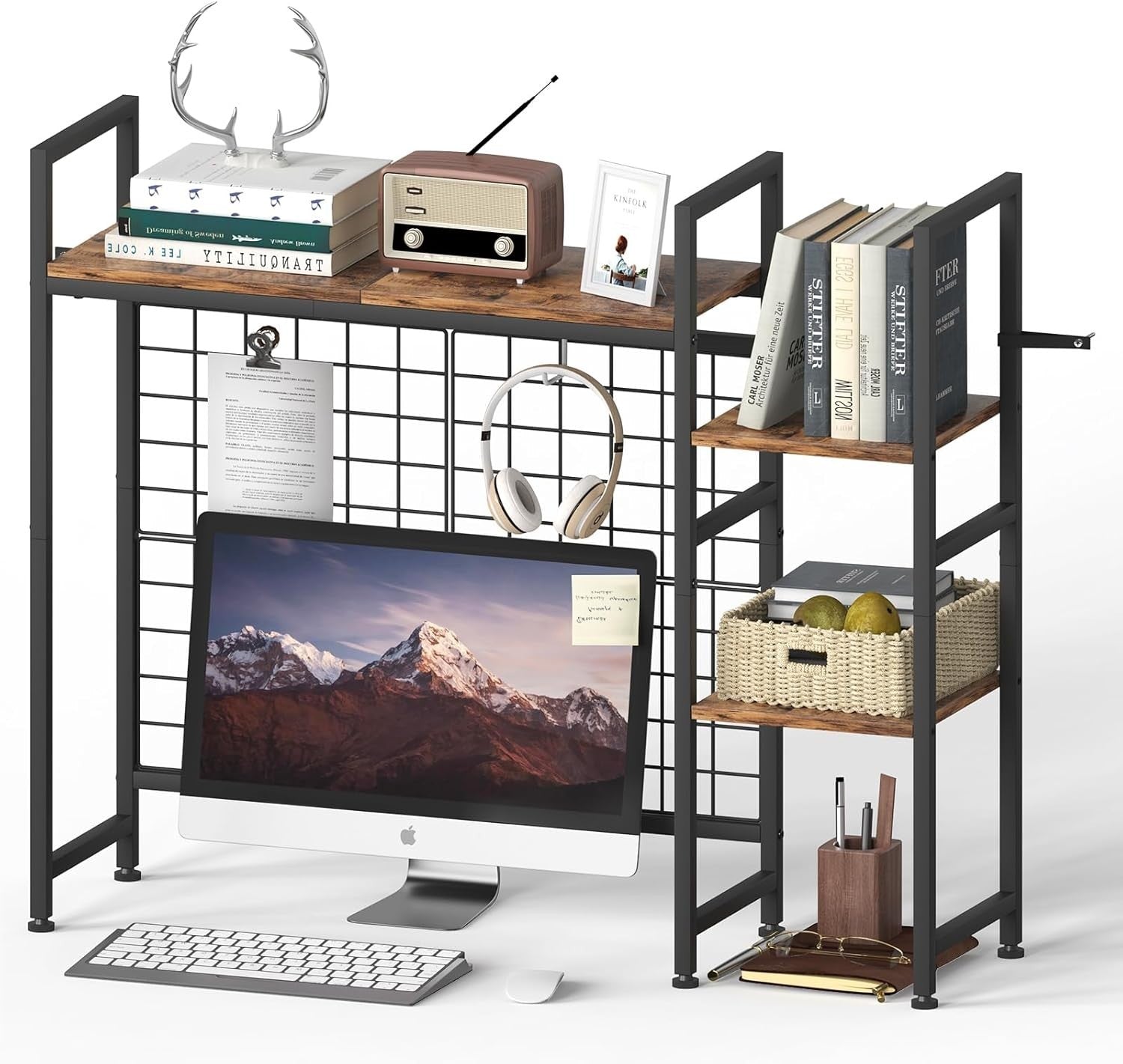 37.4" Desk Hutch Shelf | 3-Tier Wood Desktop Organizer for Monitor & Storage