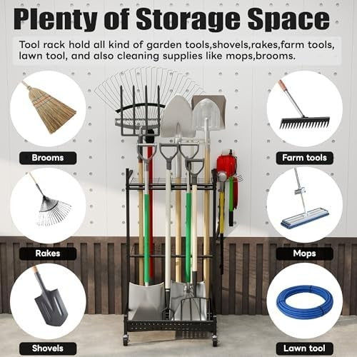 3-Tier Rolling Garden Tool Tower 30 Slots 9 Hooks Heavy Duty Storage Rack