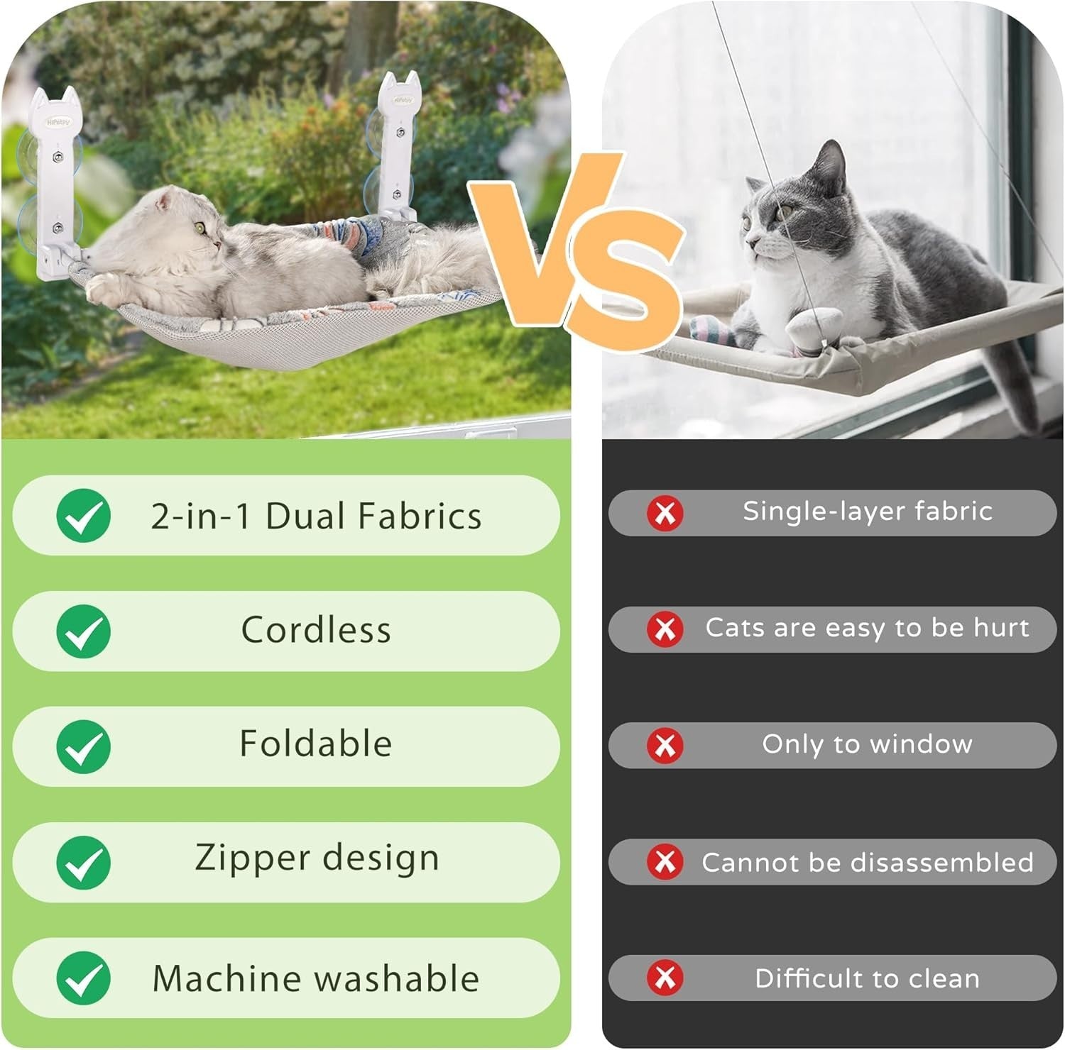 2 Pack Cat Window Bed Foldable Hammock w Glow Reversible Mat