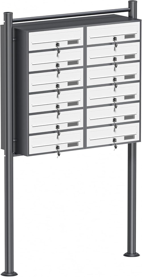 Outdoor Multi-Slot Letterbox System 12 Mailboxes Steel Lockable Anthracite White