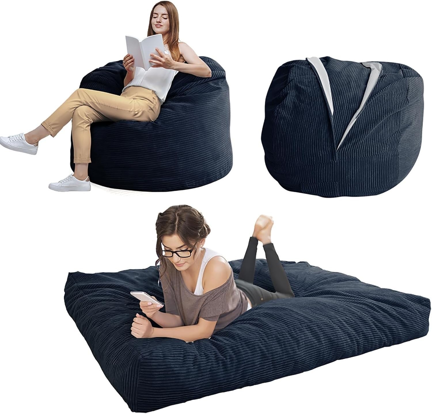 Convertible Bean Bag Chair to Bed Plush Sofa Lounger Soft Removable Cover