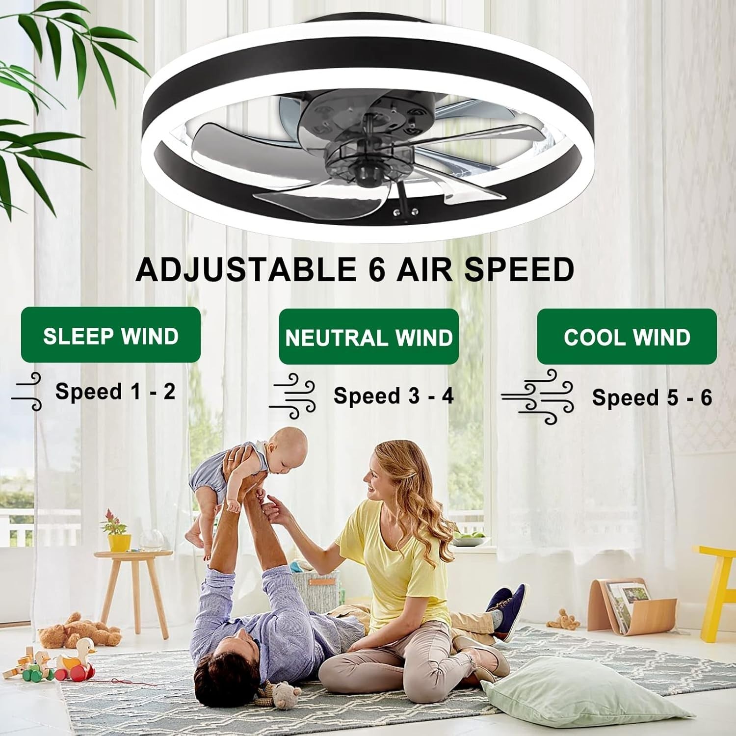 40CM LED Ceiling Fan Light, 6 Speeds, Remote & App Control, Dimmable, Gold