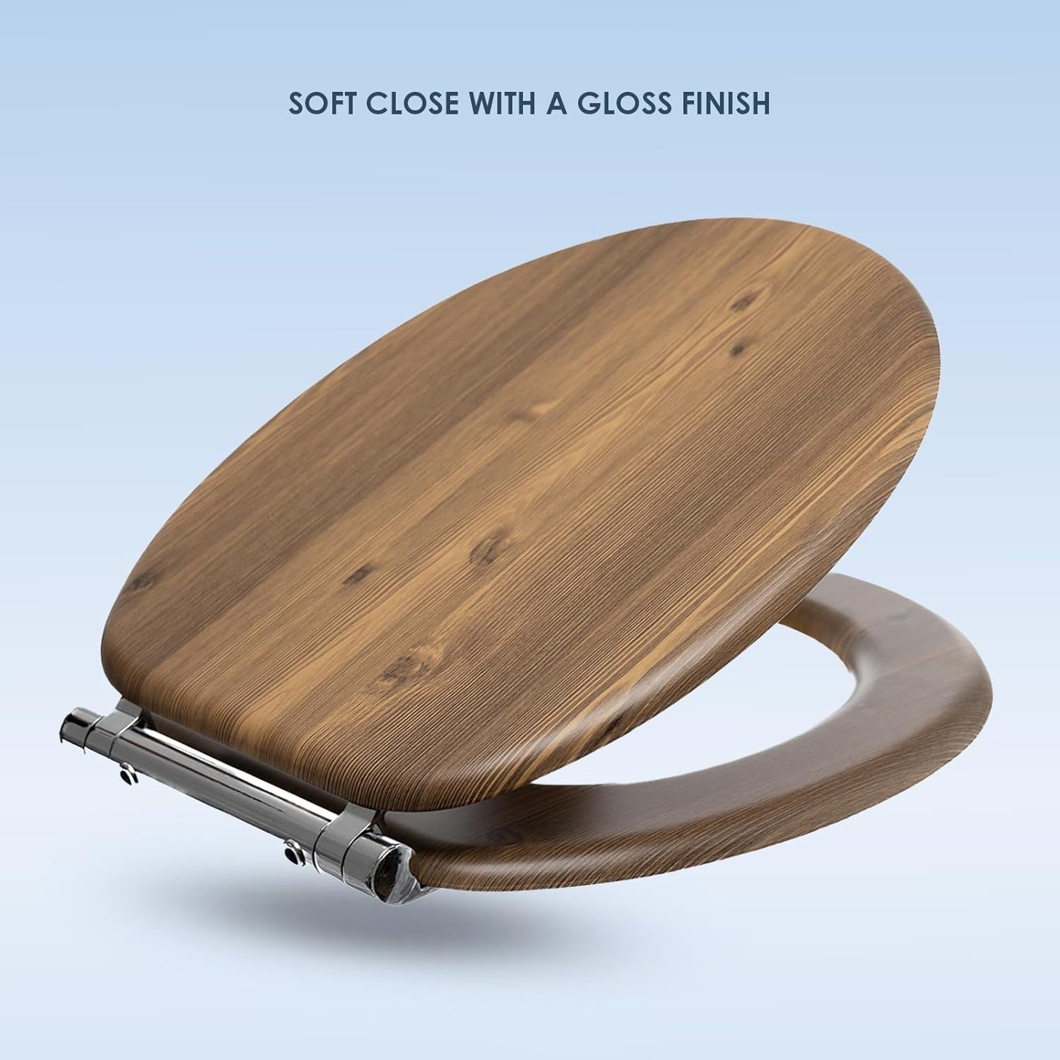 Teak Toilet Seat Soft Close Moulded Wood Lid Stainless Hinges Easy Clean 42x36cm