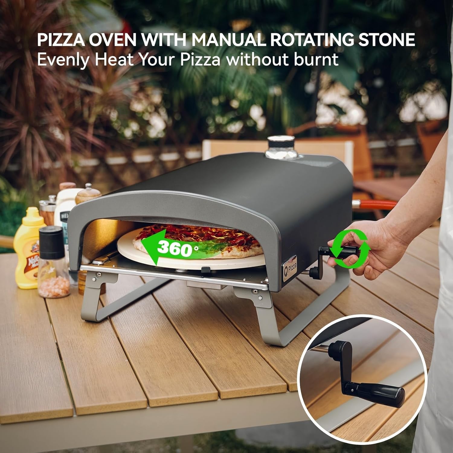 Outdoor Gas Pizza Oven 13" with Rotating Stone | Portable Propane BBQ Grill