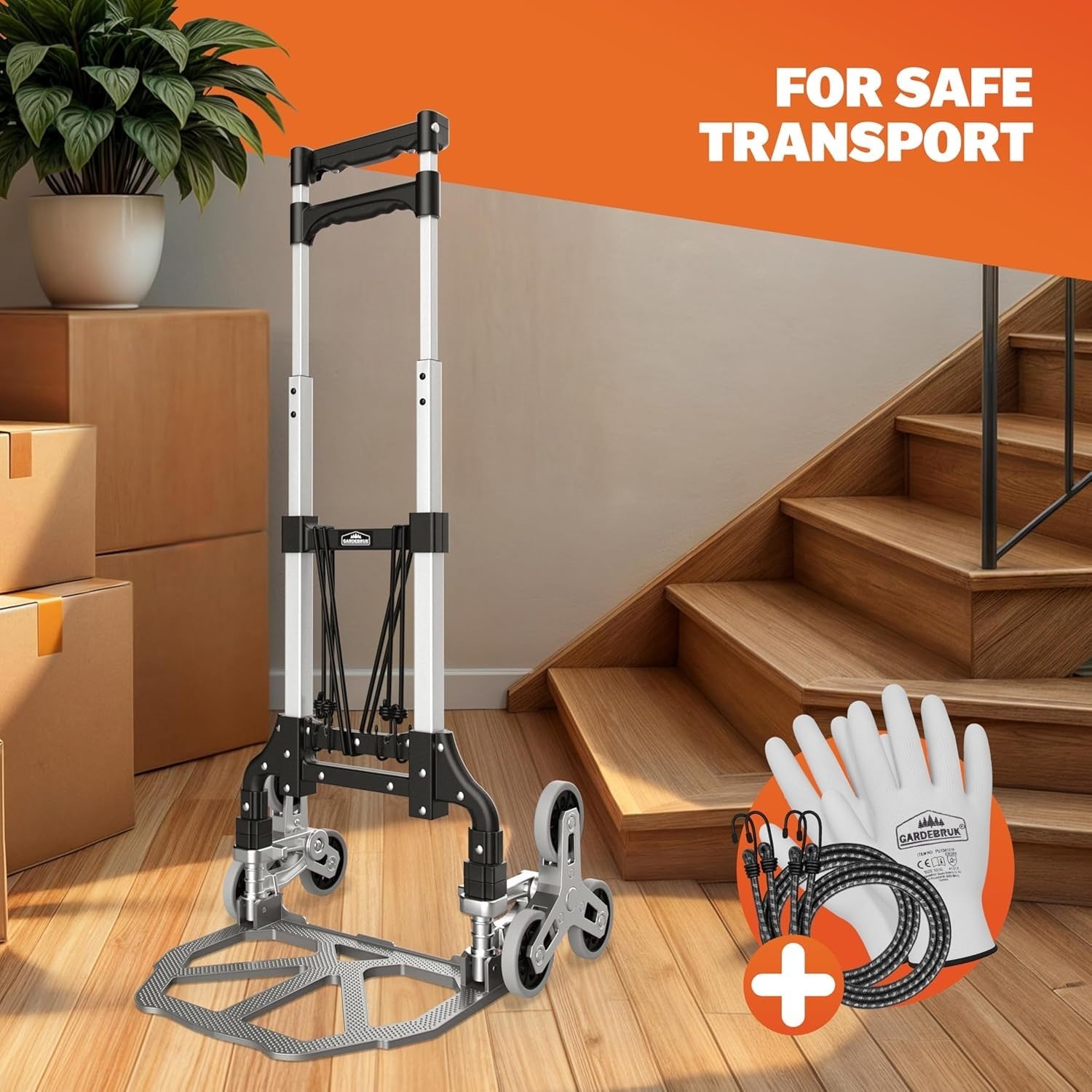 Foldable Stair Climber Hand Truck 80KG Aluminium Trolley Adjustable Solid Wheels