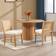 White Upholstered Dining Chairs Set of 2 Rattan Back Solid Wood Kitchen Seats