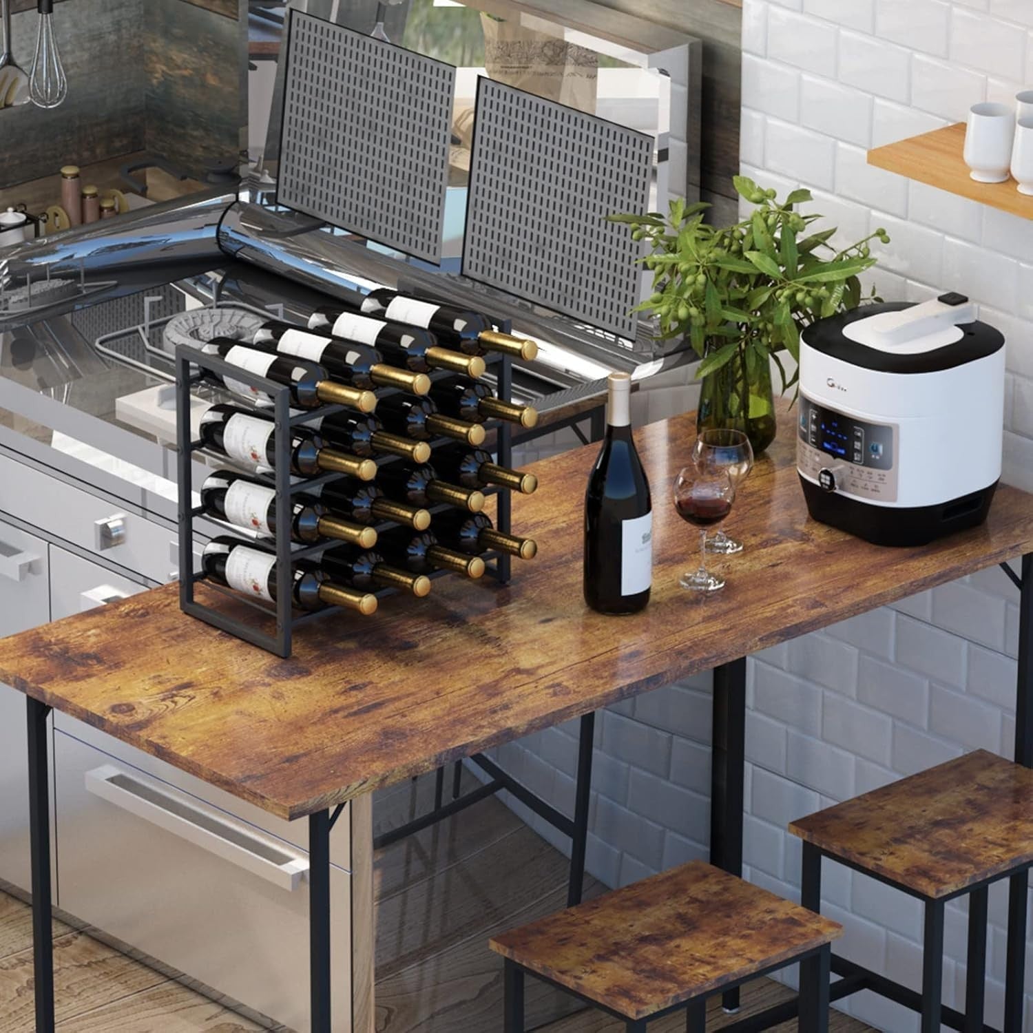 Wine Rack 16 Bottle 4 Tier Metal Freestanding Countertop Storage Shelf Black