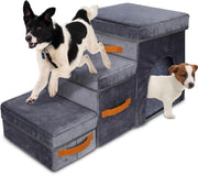 Foldable Dog Steps for Sofa with Storage Non Slip 3 Tier Grey