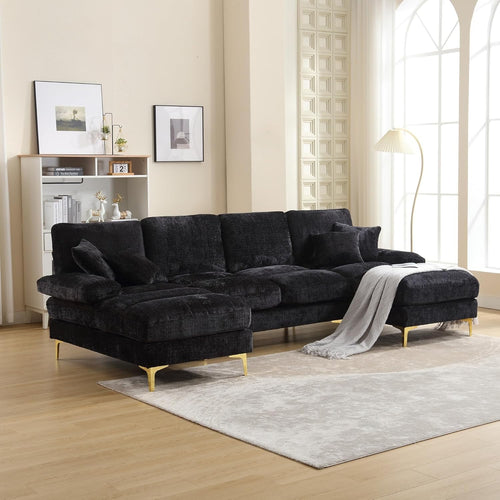 U-Shaped 4-Seater Sofa Couch with 2 Chaise Chenille Fabric Modern Lounge