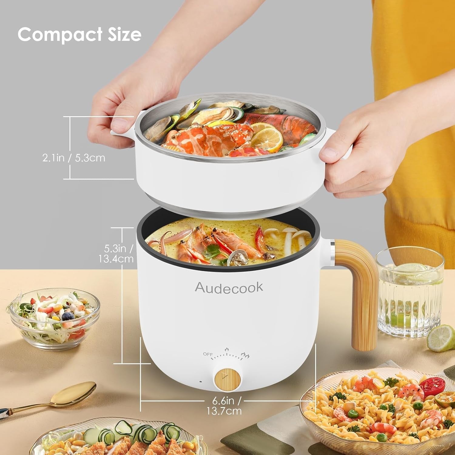 Electric 1.5L Mini Hot Pot with Steamer | Non-Stick Cooker for Soup & Ramen
