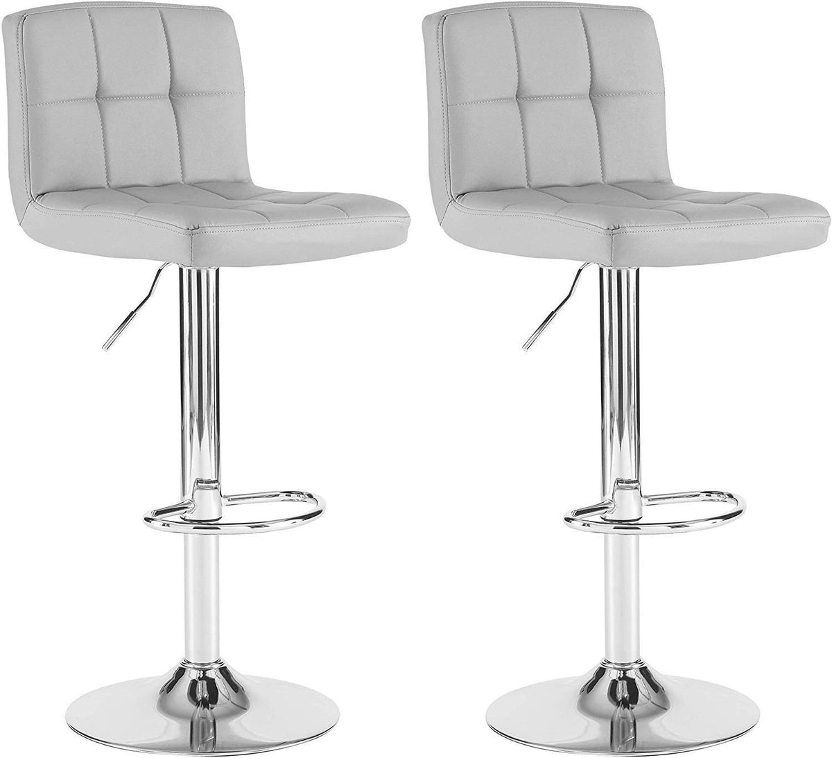 Adjustable Swivel Bar Stools Set of 2 | Grey Faux Leather Chrome