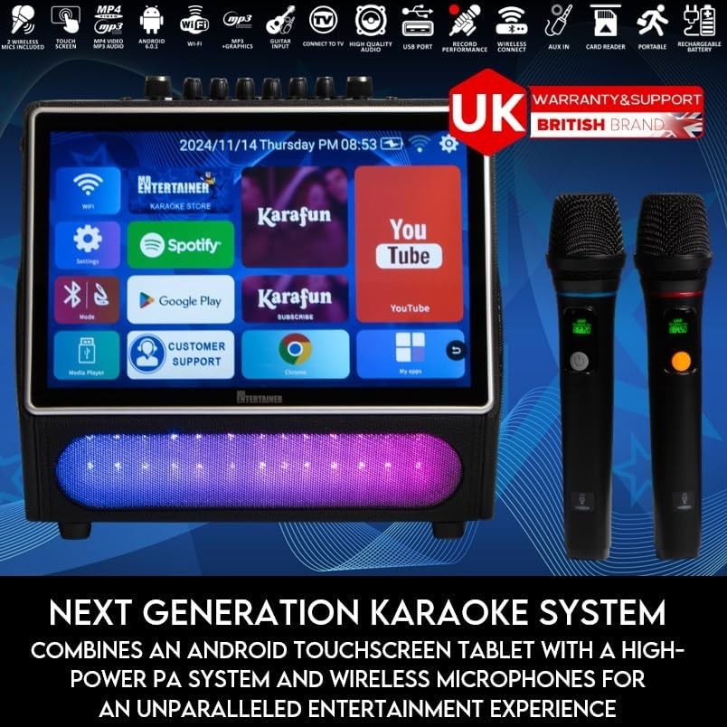 Smart Touch Screen Karaoke Machine with 2 Wireless Mics