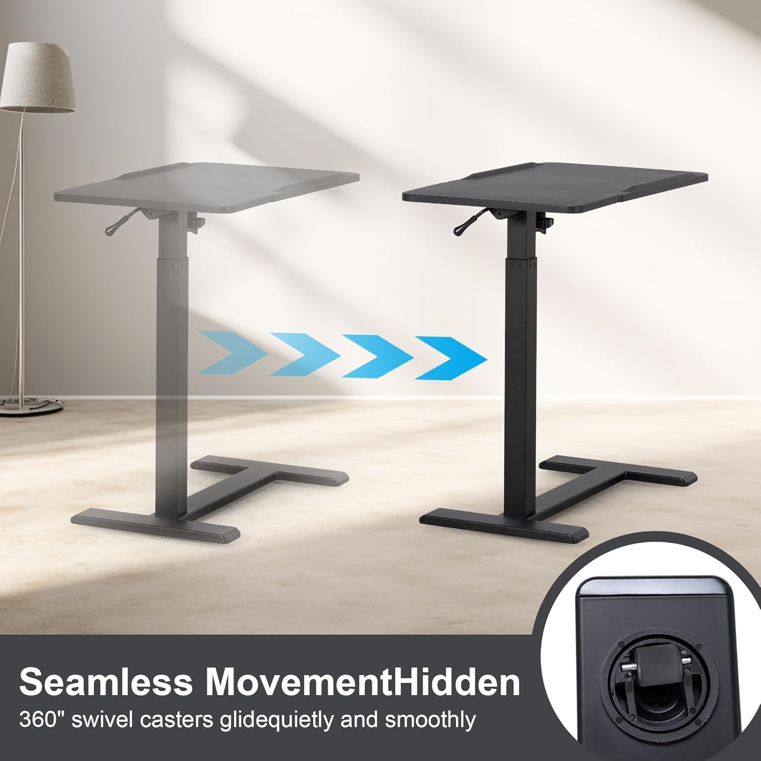 Overbed Laptop Table Height Adjustable Rolling Desk C Shape Tilt Top