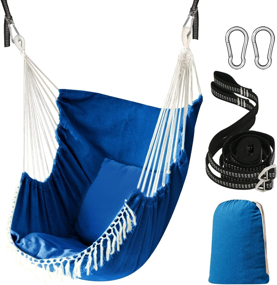 Royal Blue Hammock Chair with 2 Cushions & Straps | 500lbs Indoor Outdoor