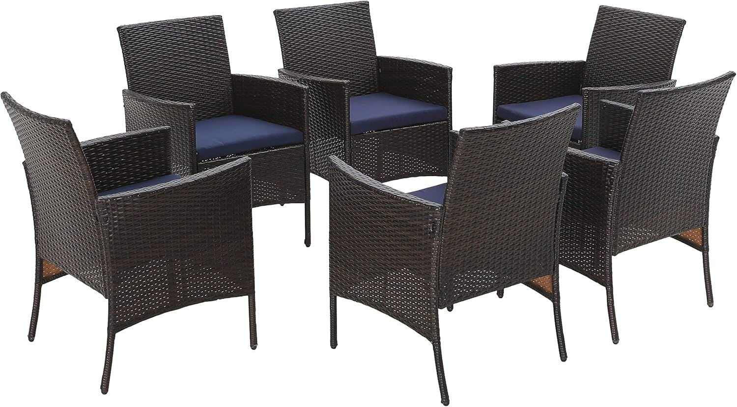 Rattan Garden Armchairs Set of 6 Cushioned Outdoor Patio Conversation Seats