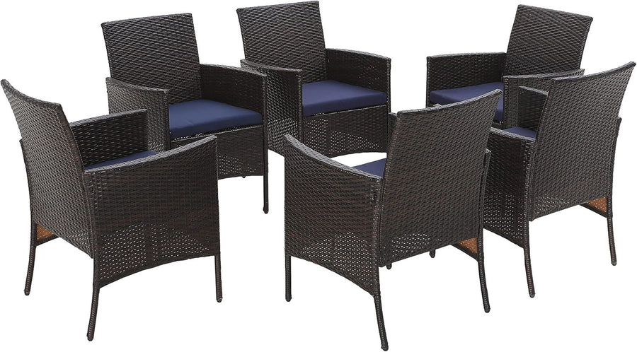 Rattan Garden Armchairs Set of 6 Cushioned Outdoor Patio Conversation Seats