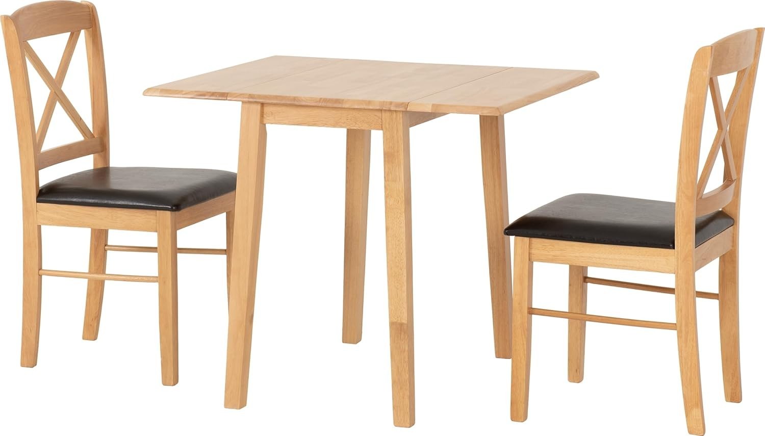 Compact Drop Leaf Dining Table & 2 Chairs Set Oak Finish Space Saving