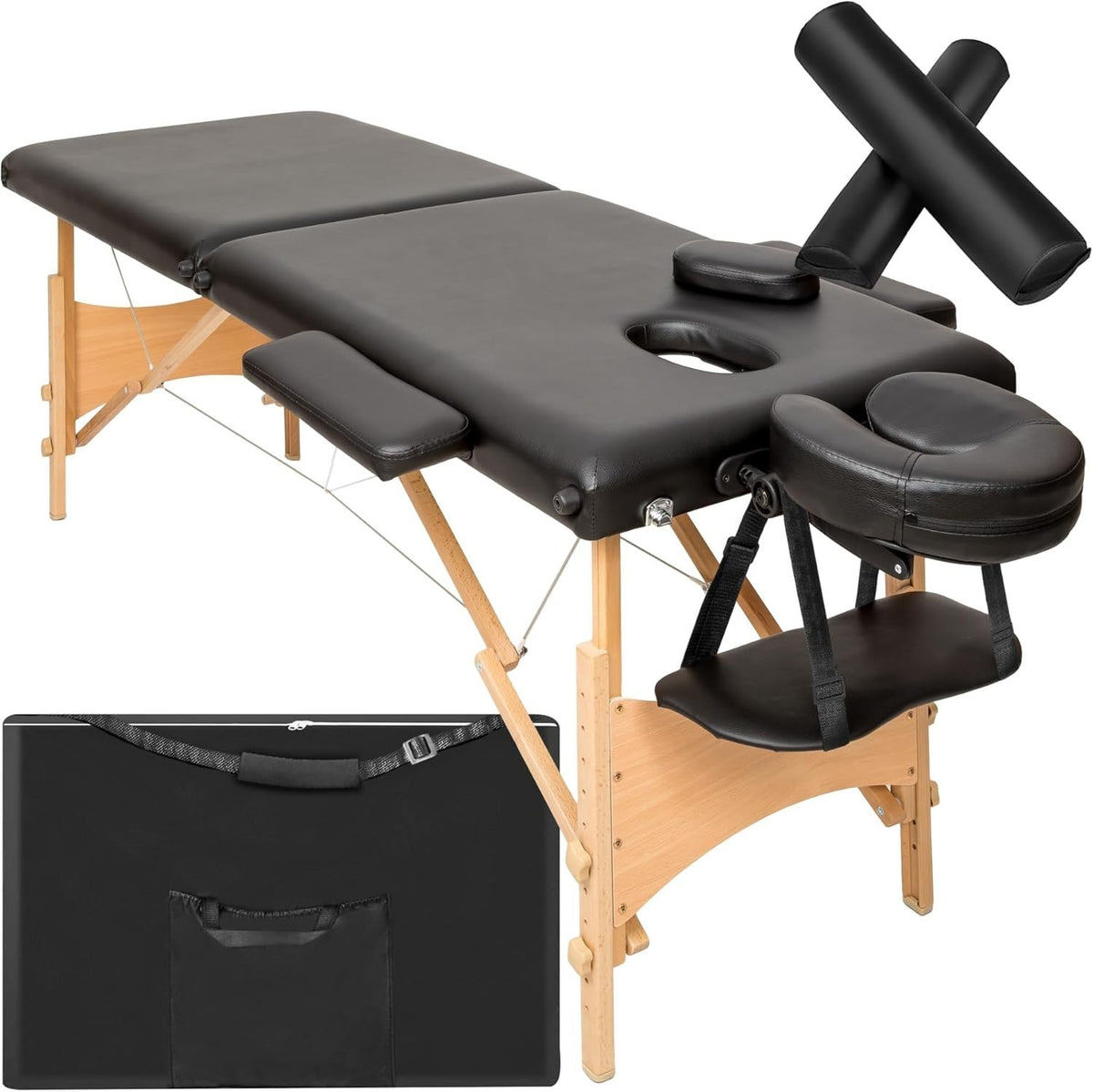 Portable Massage Table Foldable Adjustable Beauty Therapy Bed PVC Cover Black