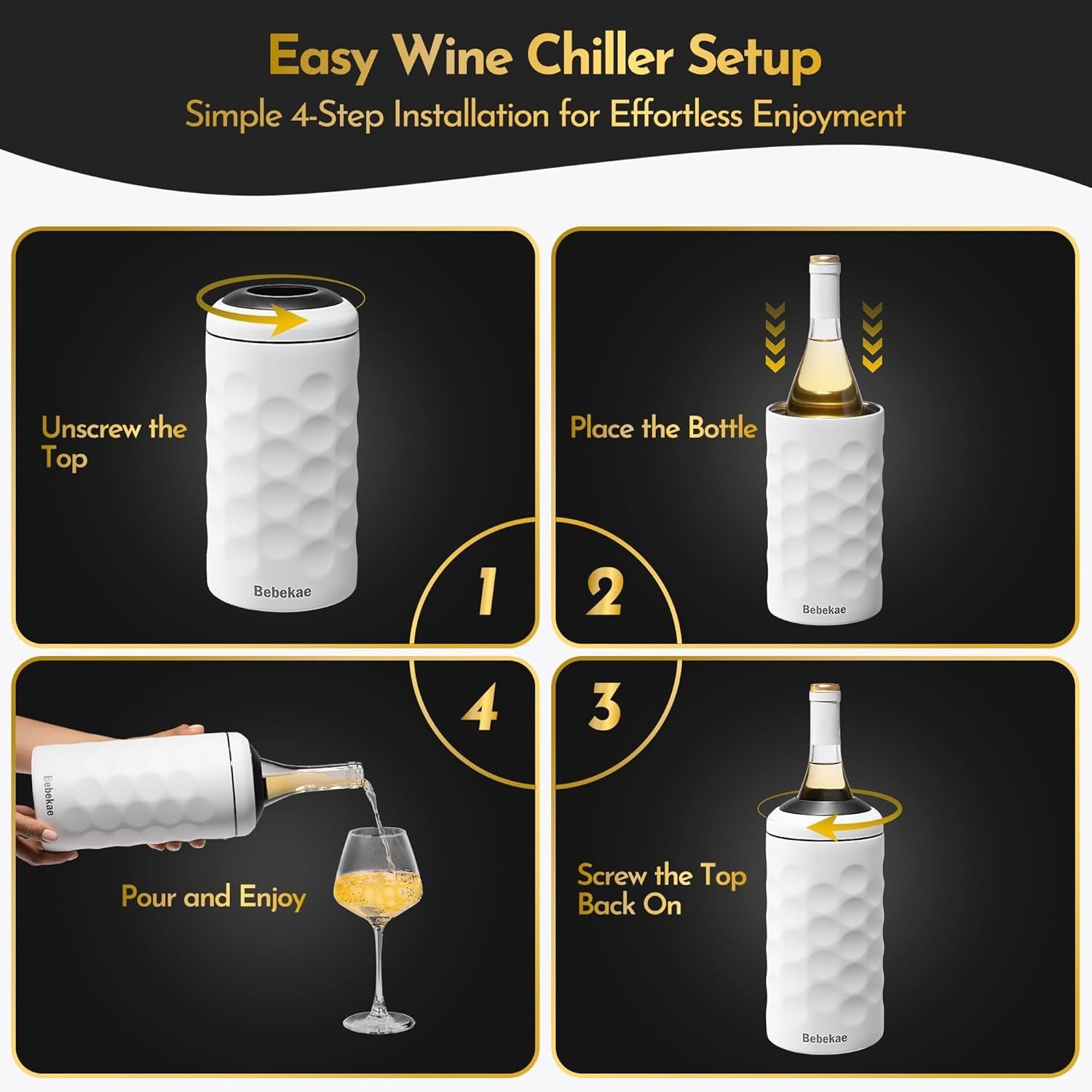 Wine Chiller Stainless Steel Vacuum Insulated Bottle Cooler Fits Wine Champagne