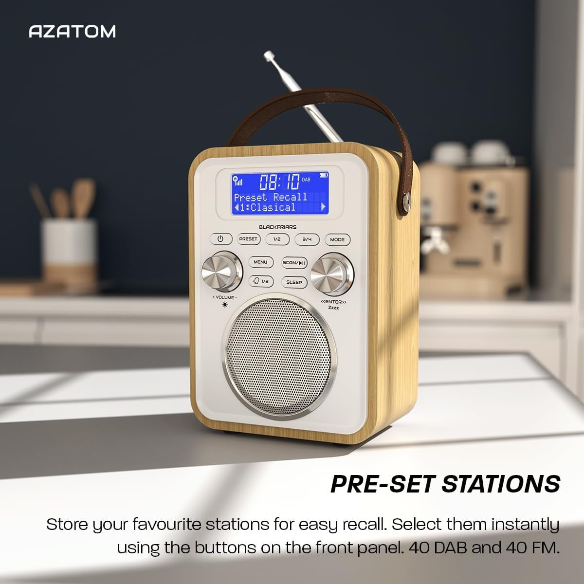 Light Oak Portable DAB DAB+ FM Radio Bluetooth Rechargeable Dual Alarm